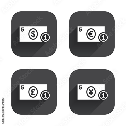 Cash money signs. Dollar, euro and pound icons.