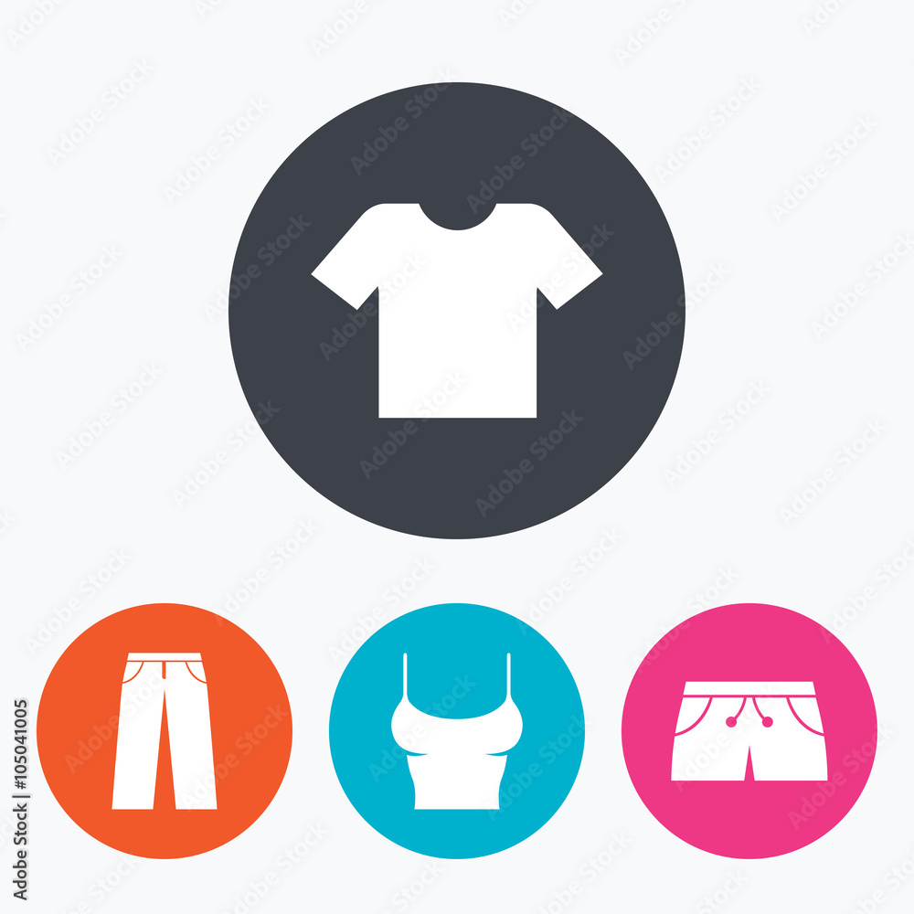 Clothes signs. T-shirt and pants with shorts. Clothes signs. T-shirt and pants with shorts.