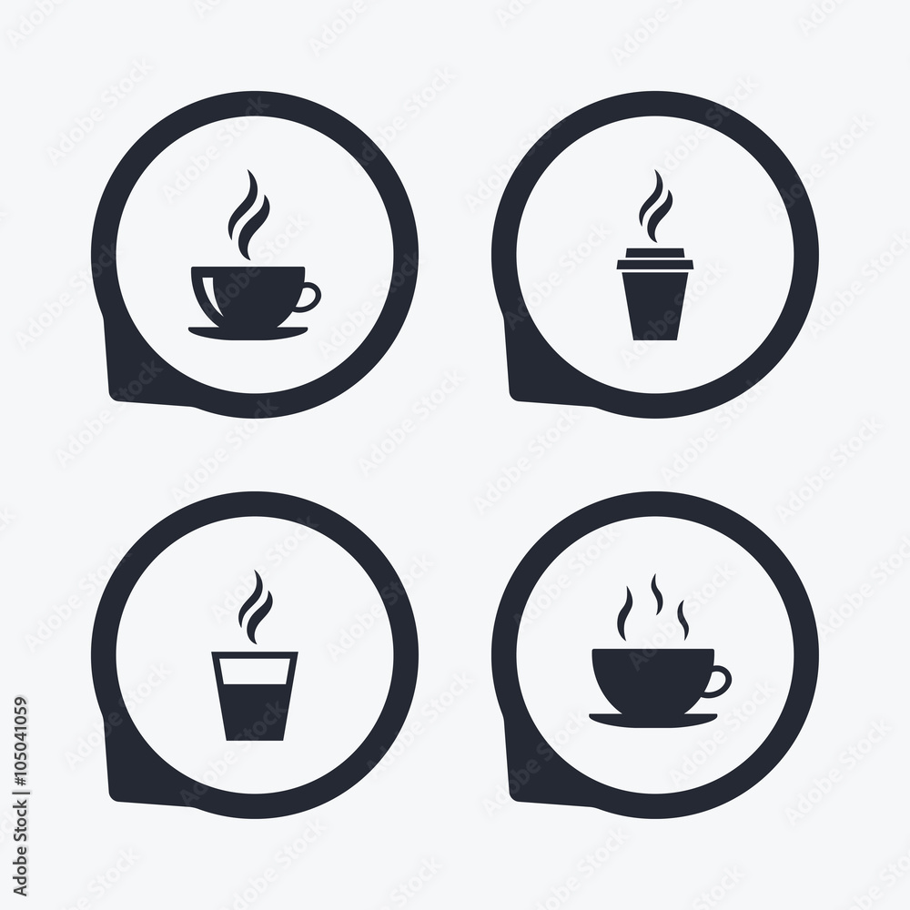 Coffee cup icon. Hot drinks glasses symbols. Coffee cup icon. Hot drinks glasses symbols.