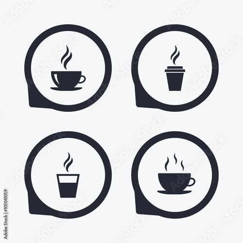 Coffee cup icon. Hot drinks glasses symbols.