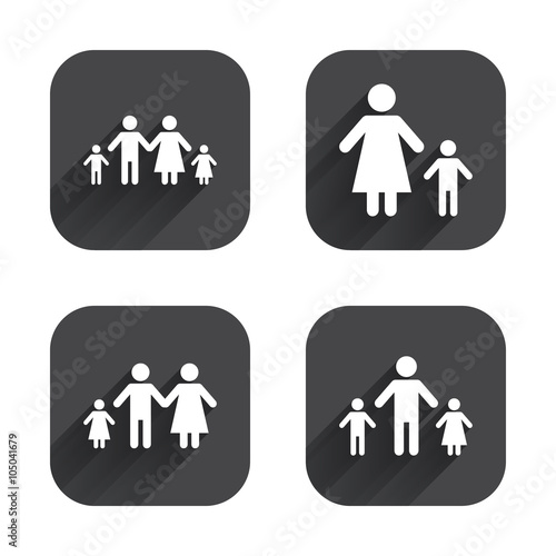 Family with two children sign. Parents and kids.
