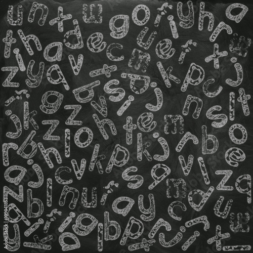 lower case alphabet on black board