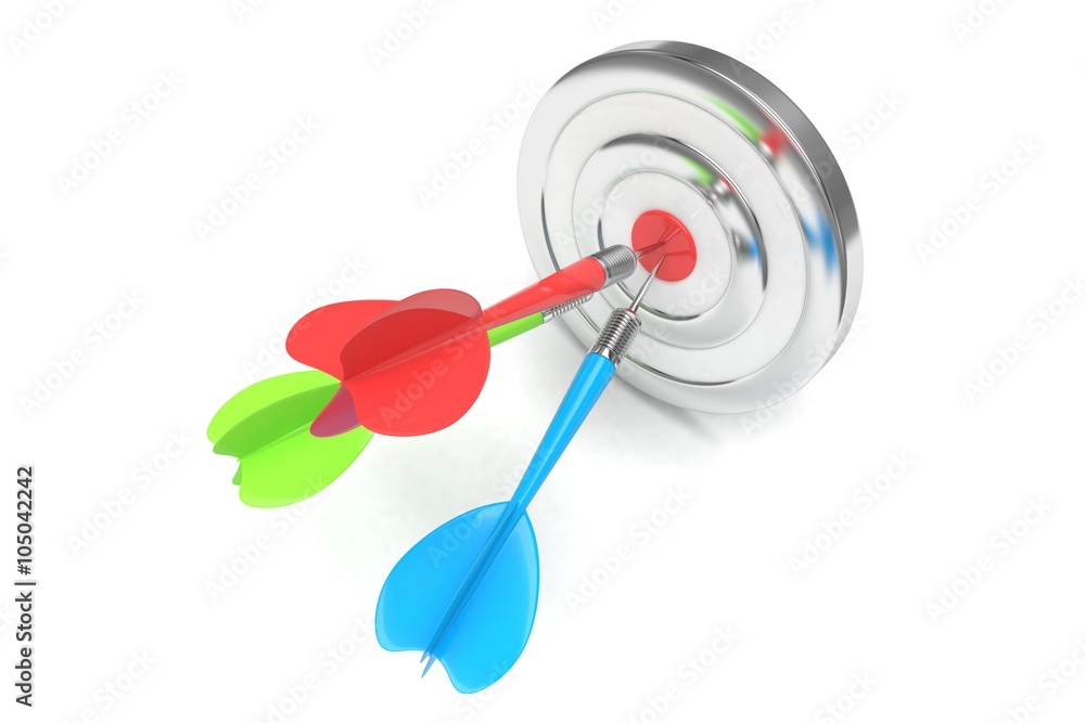 Three multicolor arrows darts in center. Three multicolor arrows darts in center.