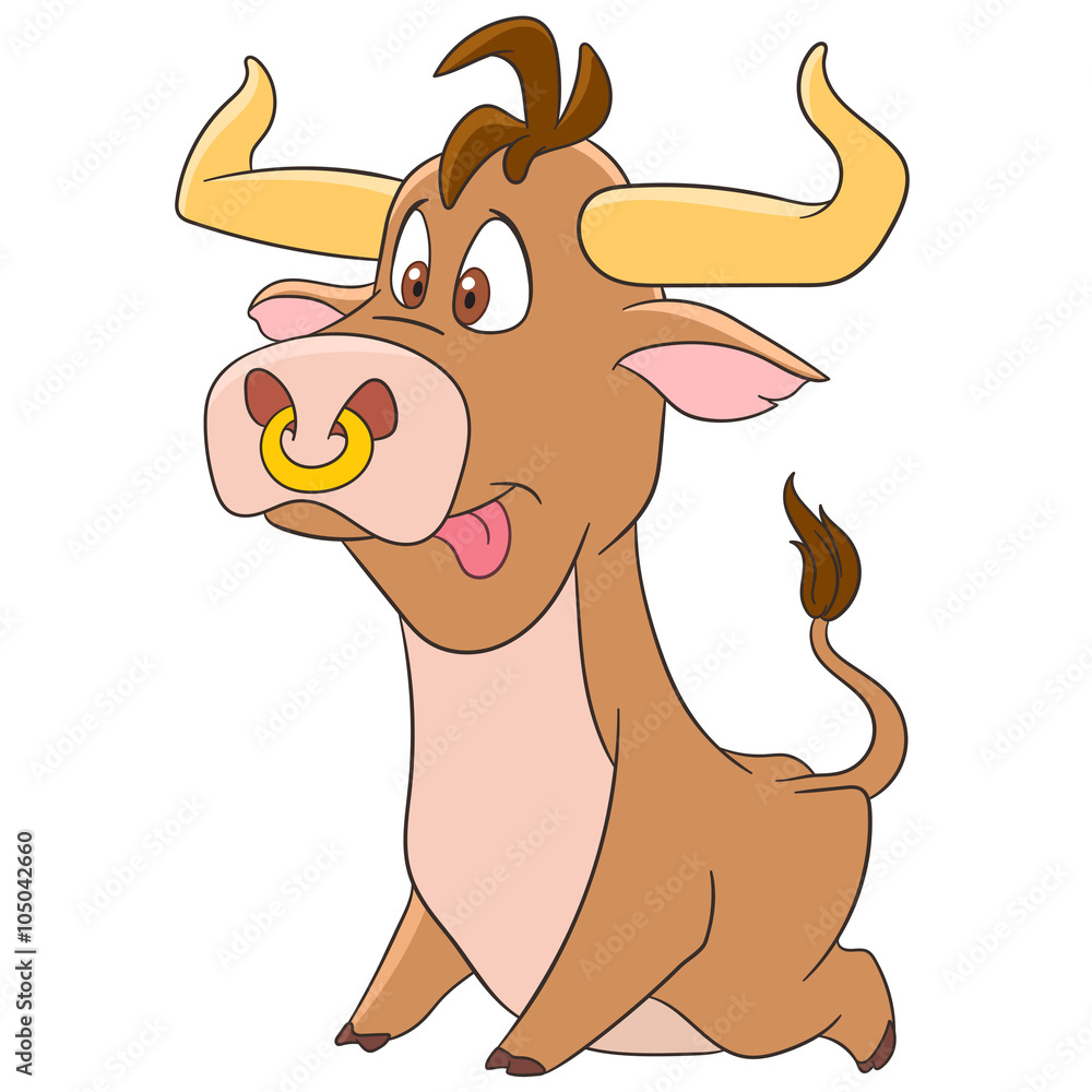 cute and funny cartoon bull (ox, buffalo, calf) one of the animal symbols  in chinese horoscope and astrological sign of zodiac Taurus, isolated on a  white background Stock Vector | Adobe Stock