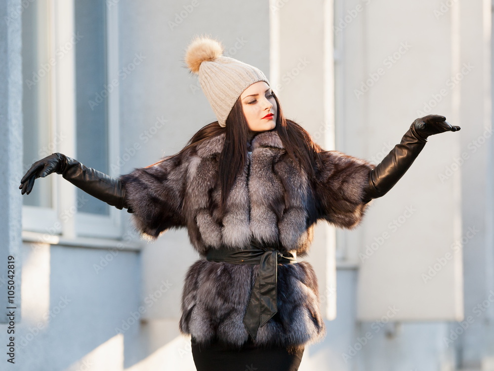 Rustik Credential glas Strelnikova_Svetlana. Woman fur coat and black leather gloves! Stock Photo  | Adobe Stock