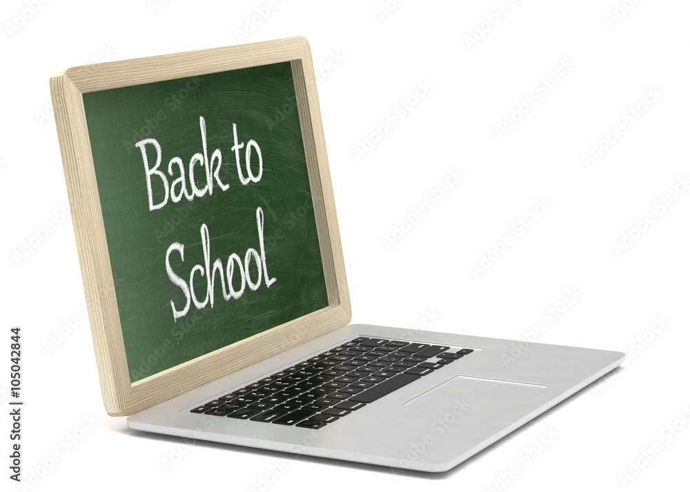 Laptop with chalkboard, back to school, online education concept