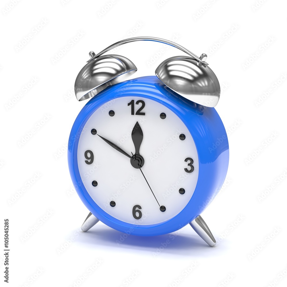 Blue alarm clock on white Blue alarm clock on white