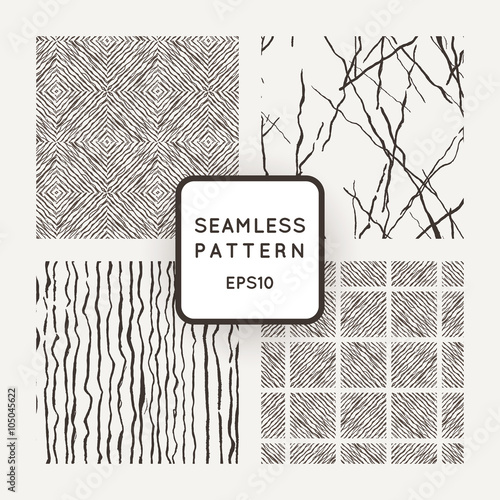 Set of vector seamless patterns with grungy hand-drawn elements