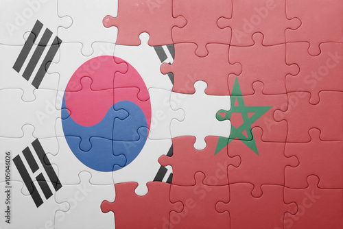 puzzle with the national flag of morocco and south korea .
