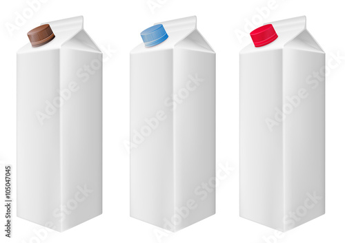 Blank white carton boxes packages. Cartons with screw cap. Vecto
