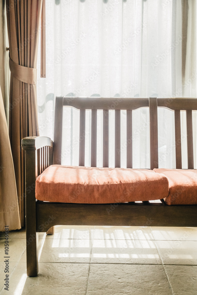 Empty wooden sofa and chair Empty wooden sofa and chair