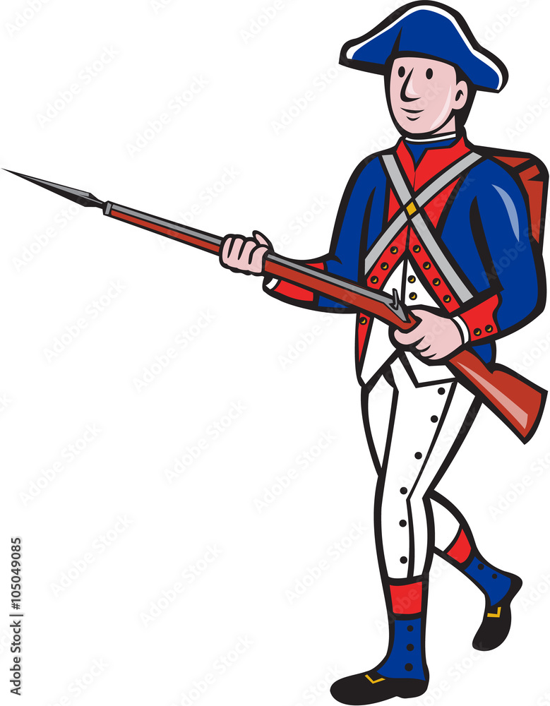 American Revolutionary Soldier Marching Cartoon