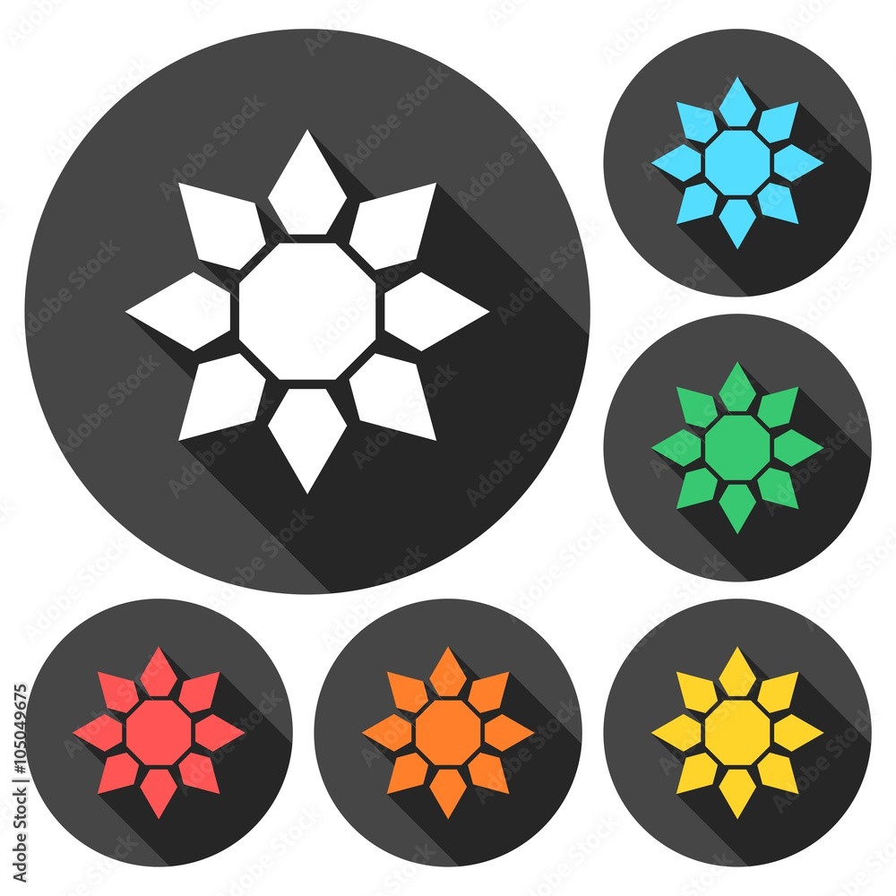 Sunflower symbol icons set with long shadow Sunflower symbol icons set with long shadow