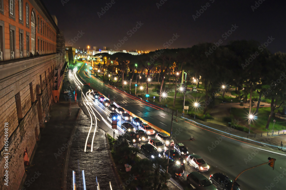 Traffic night in the city - Naples city, one of the most visited Italian city in the Europe.