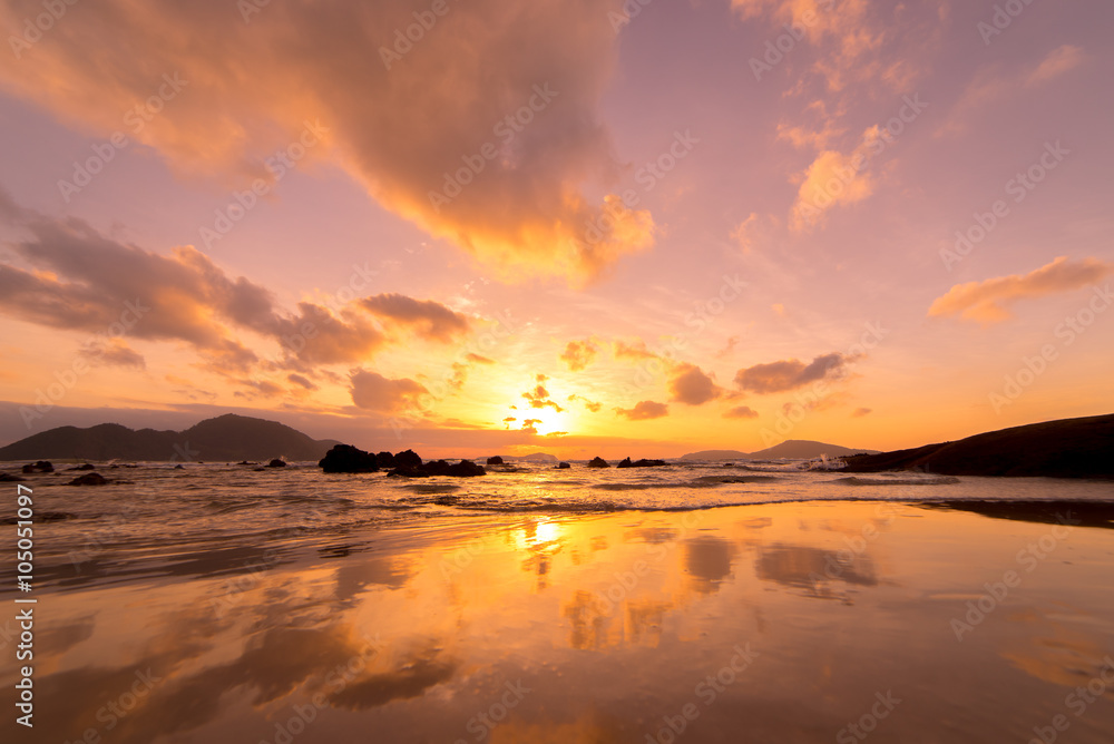 Tropical sunset on the beach. Lanta island.