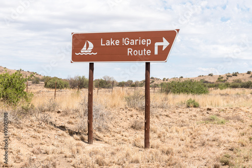 Road sign for the scenic route along the Gariep Dam