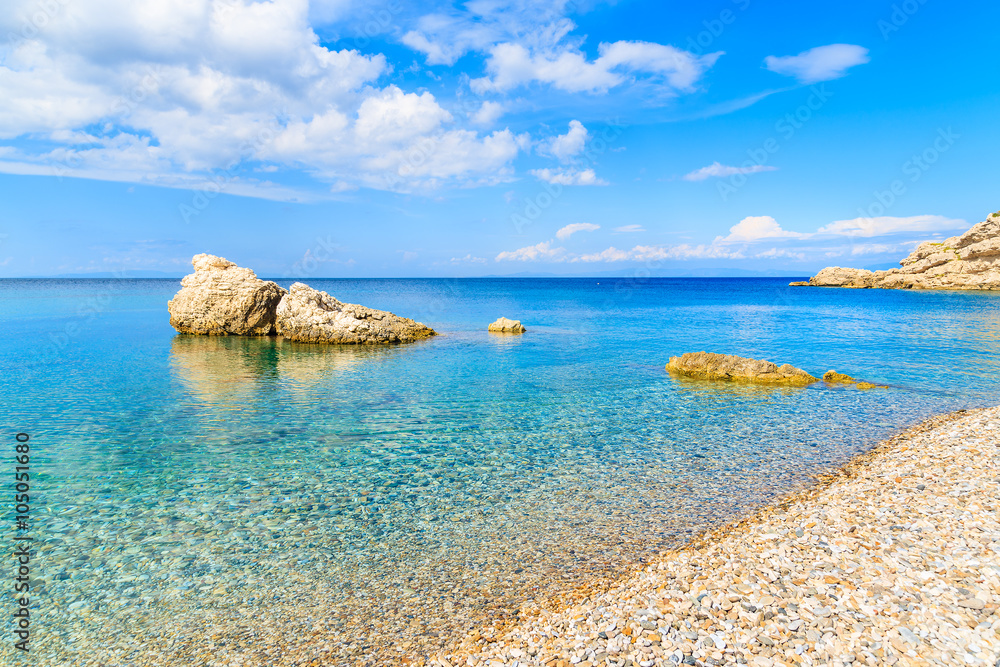 Turquoise sea water of Kokkari beach on Samos island, Greece