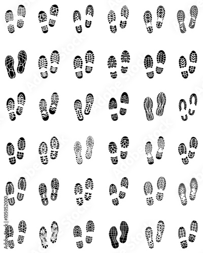 Black prints of shoes on a white background, vector