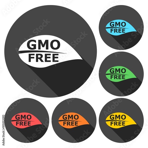 GMO Free Leaf icons set with long shadow