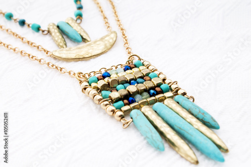 Jewelry of the Goddesses: Bohemian Style Turquoise & Yellow Gold Handmade Beaded Necklace