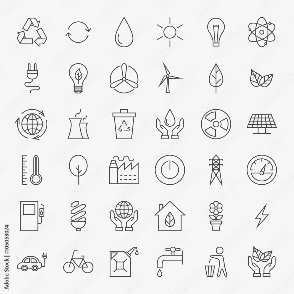 Ecology Line Art Design Icons Big Set Ecology Line Art Design Icons Big Set