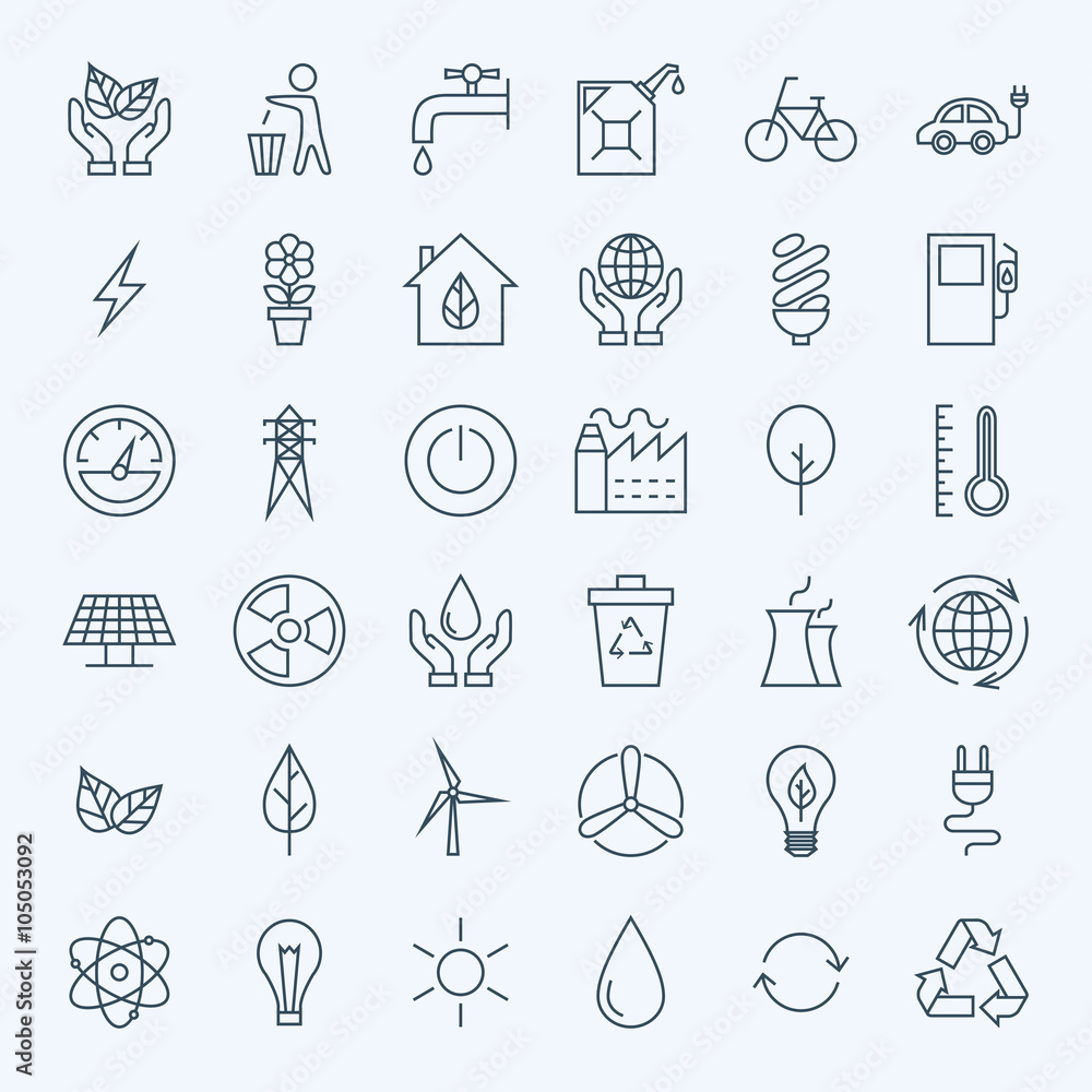 Fototapeta premium Line Green Energy Eco Icons Set