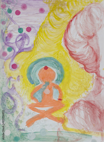 Female yoga figure against universe background with Supernova explosion.