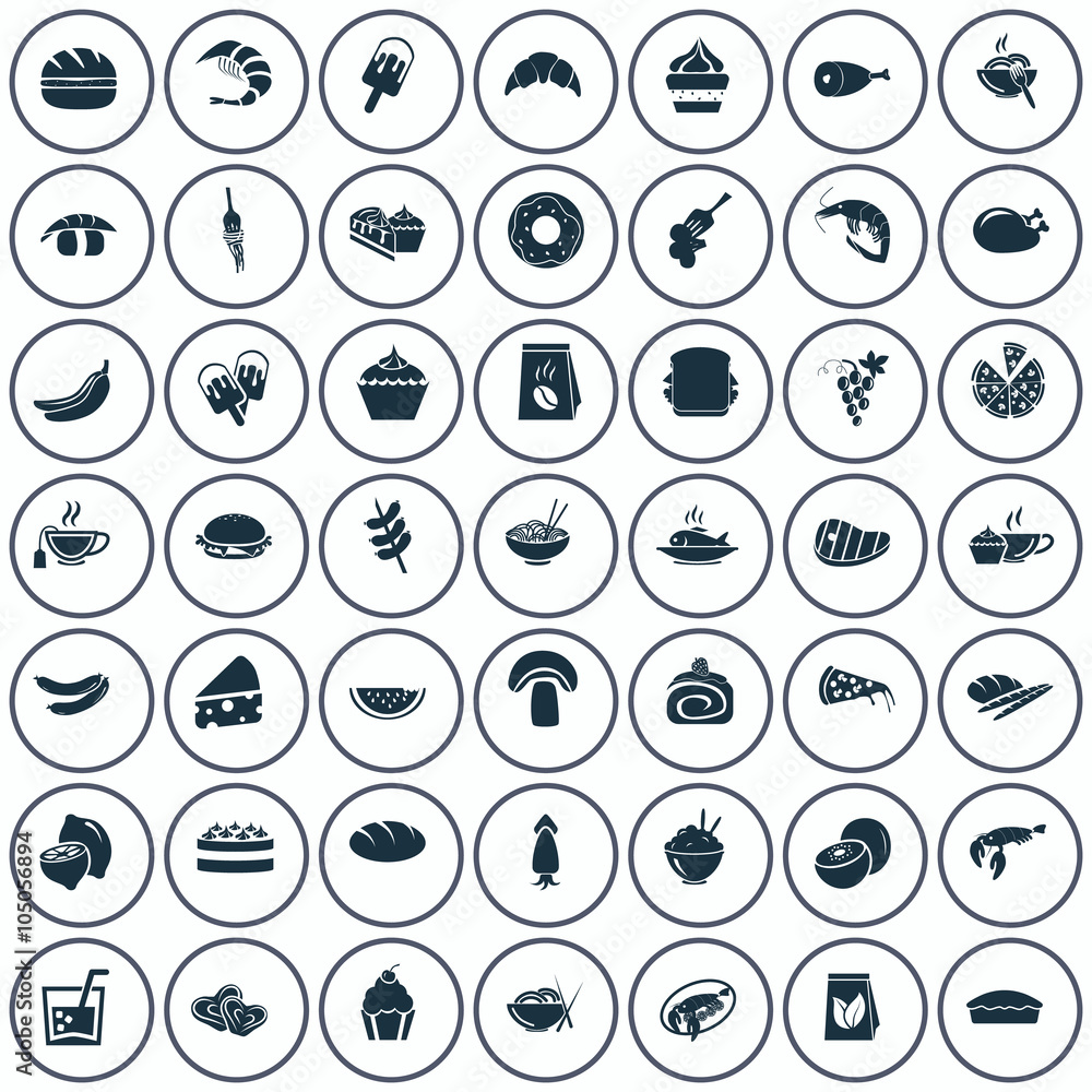 Set of forty nine food icons Set of forty nine food icons
