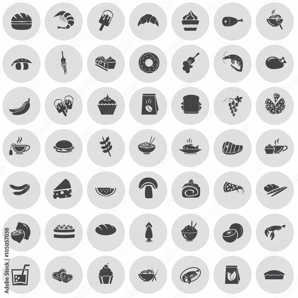 Set of forty nine food icons Set of forty nine food icons