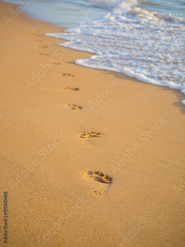 Footsteps on the beach by the sea