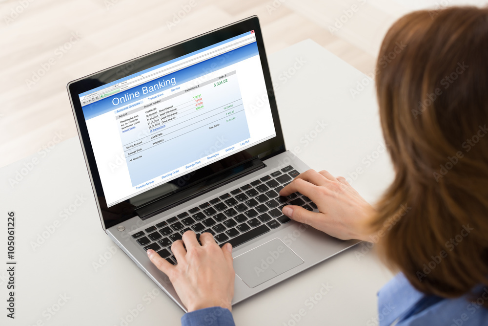 Woman Banking Online On Laptop Woman Banking Online On Laptop