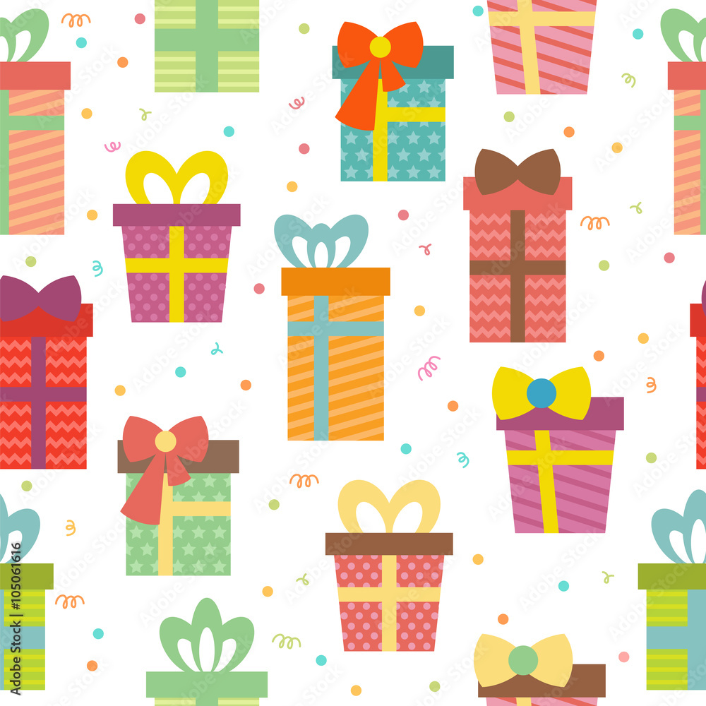 Seamless pattern with gift boxes. Birthday presents background Seamless pattern with gift boxes. Birthday presents background