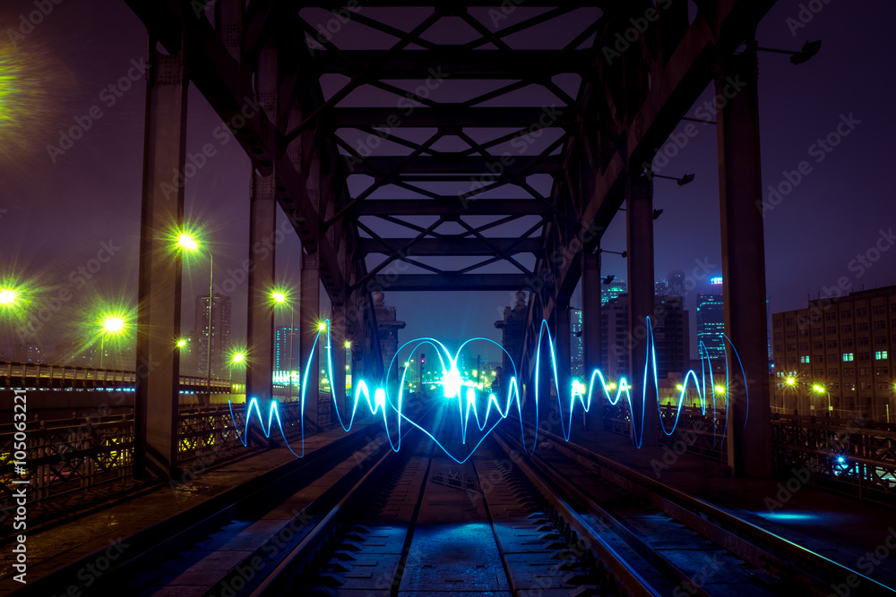 Freezelight heart on the railway bridge Freezelight heart on the railway bridge