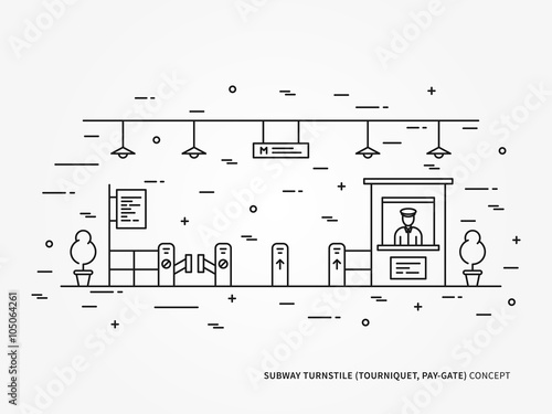 Subway (underground) turnstile (pay-gate, tourniquet) linear vector illustration. Subway (underground railway) turnstile (pay-gate, tourniquet) creative concept. Subway turnstile graphic design.