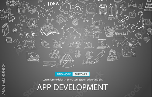 App Development Concept Background with Doodle design style