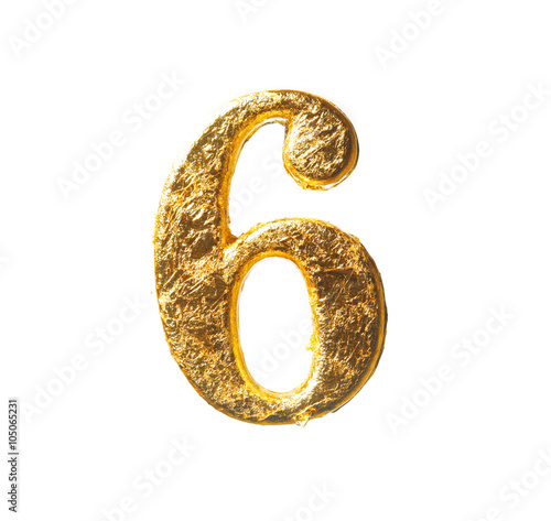 Alphabet and numbers in gold leaf