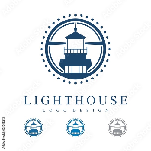 Lighthouse Circle Stars Design Logo