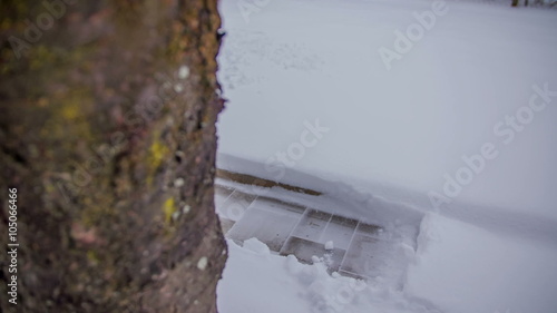 Clearing off the pathyway covered with snow photo