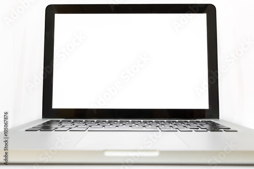 Laptop with blank screen isolated on white