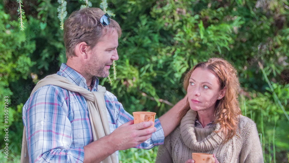 Man's hand goes through her hair Man's hand goes through her hair