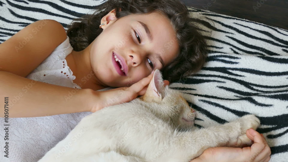girl teenage stroking cat lying on bed love girl teenage stroking cat lying on bed love