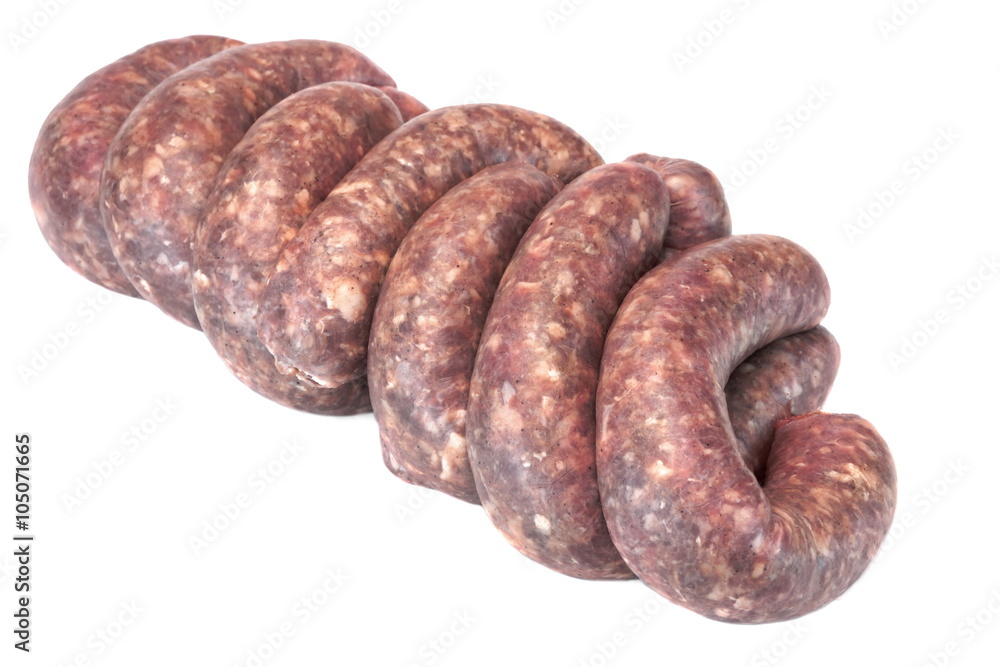 Some Raw Bratwurst In Natural Casing Isolated On White Some Raw Bratwurst In Natural Casing Isolated On White