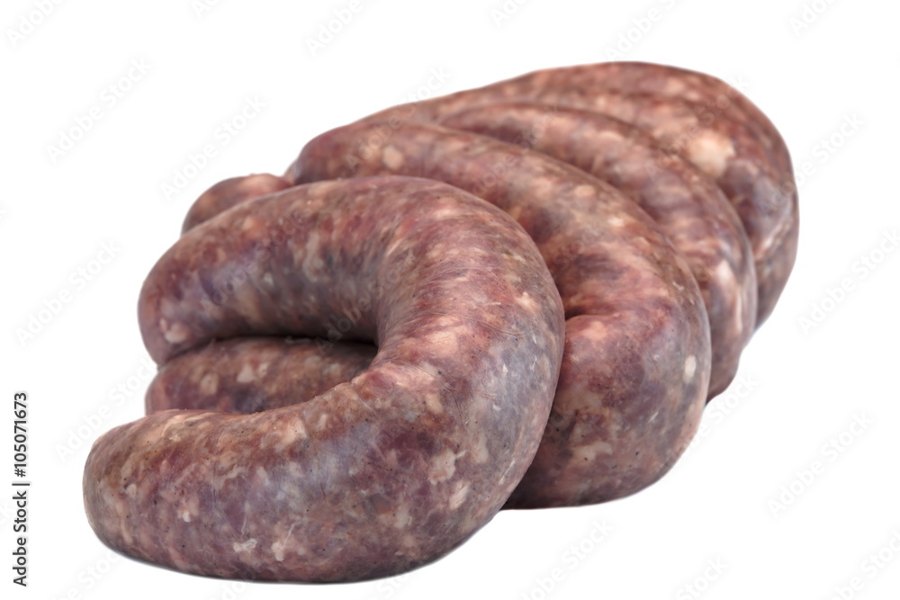 Some Raw Bratwurst In Natural Casing Isolated On White Some Raw Bratwurst In Natural Casing Isolated On White