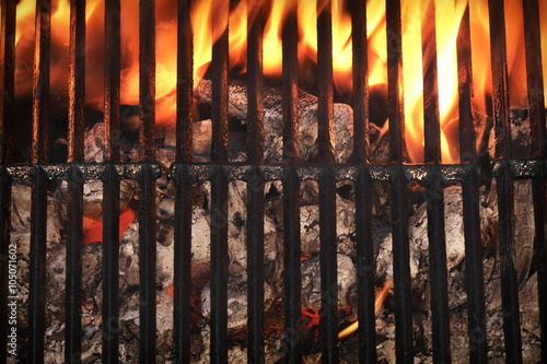 Top View Of Empty Barbecue Grill With Glowing Charcoal