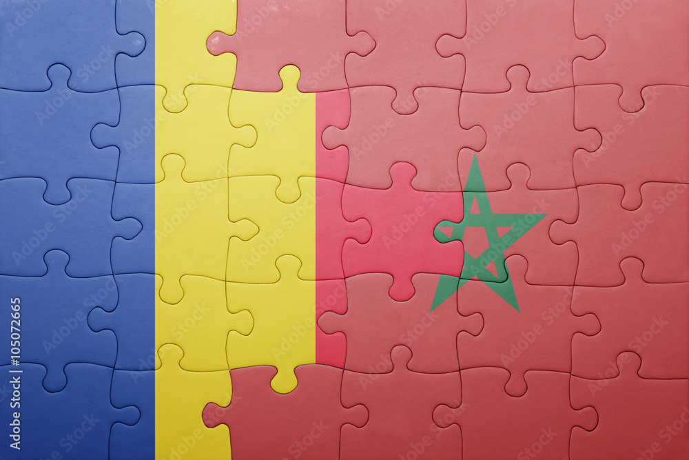 Fototapeta premium puzzle with the national flag of morocco and sweden .