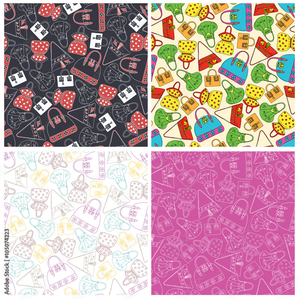 Set of bags seamless pattern background. Vector illustration