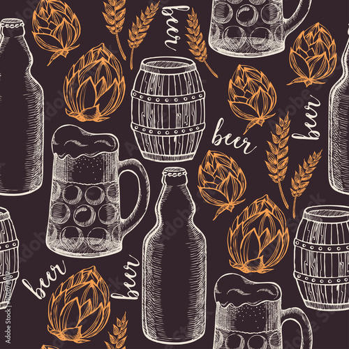 Beer seamless pattern background vector.