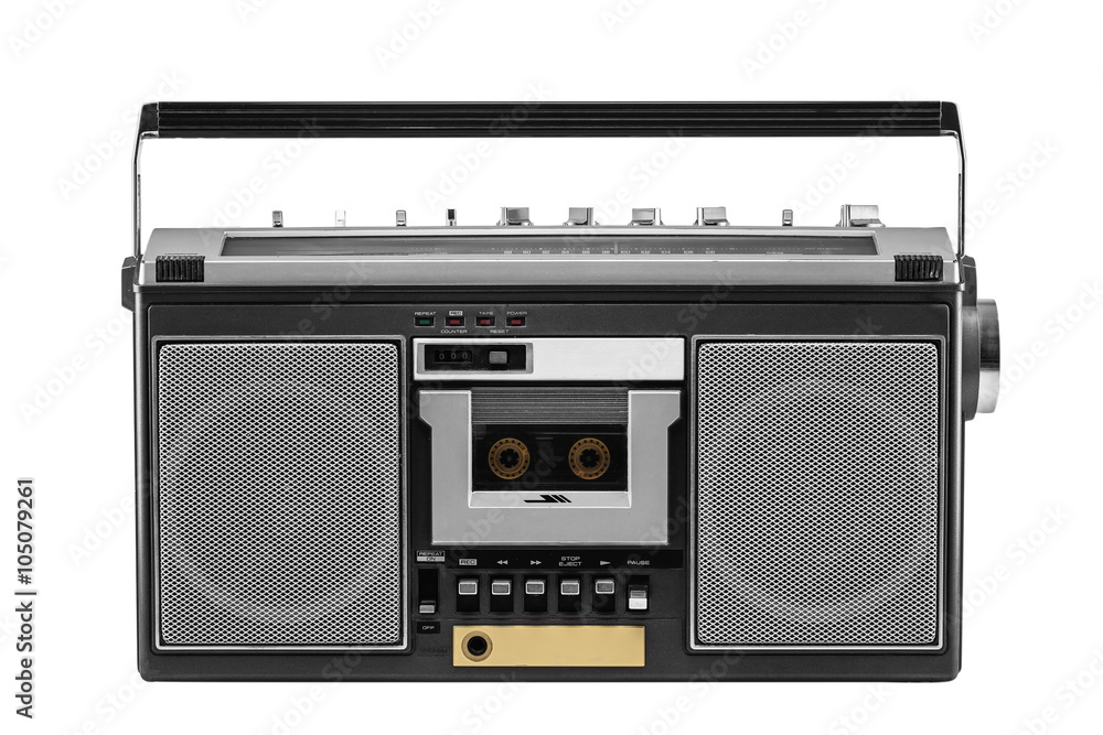 Retro ghetto blaster isolated with clipping path