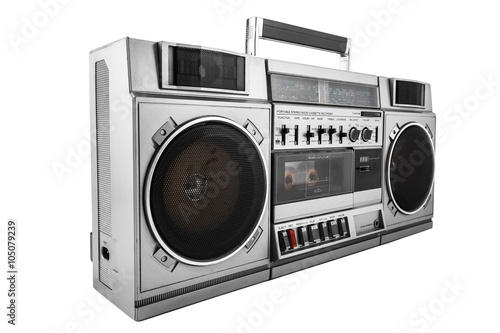 Retro ghetto blaster isolated on white with clipping path