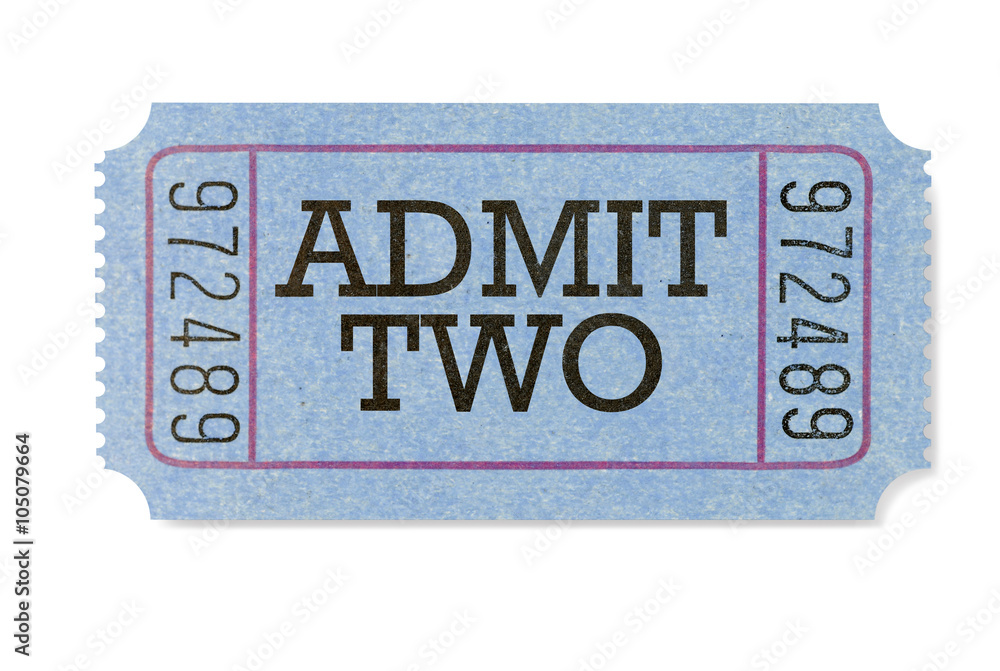 Fototapeta premium Admit two movie ticket stub blue one single for couple admission cinema theater photo